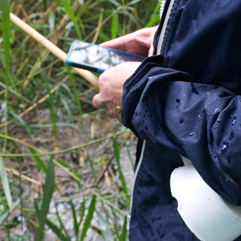 Ein KABS-Mitarbeiter digitalisiert über sein Smartphone direkt im Gelände.