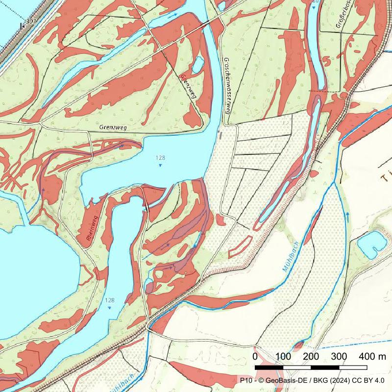 Ein Kartenausschnitt mit Landschaftskarte und Brutstätten.