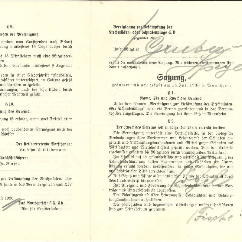 Schriftstück einer alten Vereinssatzung aus 1936.