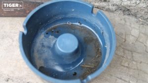 Wasserreste in einem Aschenbecher.